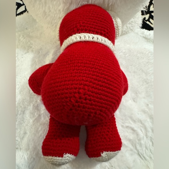Handmade Crocheted Knit Vintage Red Teddy Bear White Scarf Nursery Decor Baby - Picture 3 of 8